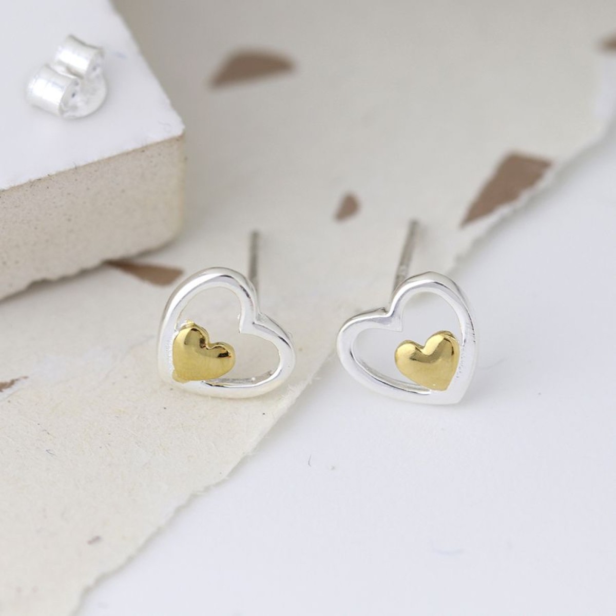 Sterling Silver And Gold Double Heart Earrings Calluna Fair Tradewinds