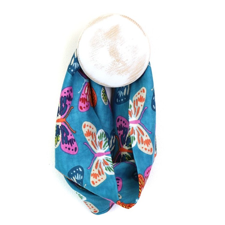 Aqua Butterfly Print Jersey Snood
