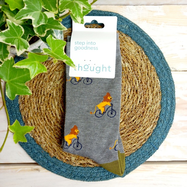 Archy Mens Bamboo Animals On Bike Socks- Grey Marle