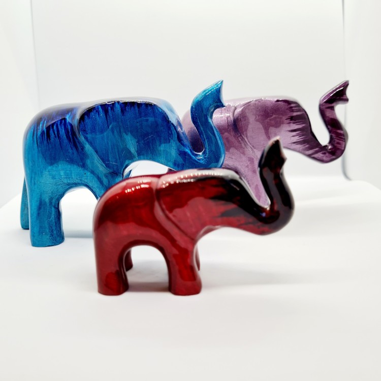 Tilnar Art-Brushed Enamelled Medium Elephant - trunk up