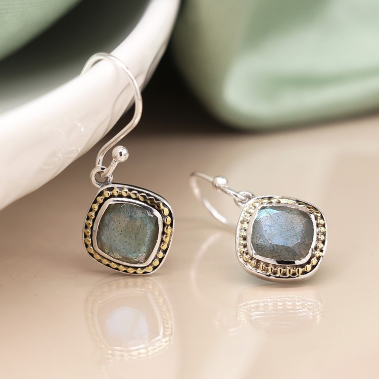 Faceted labradorite sterling silver earrings