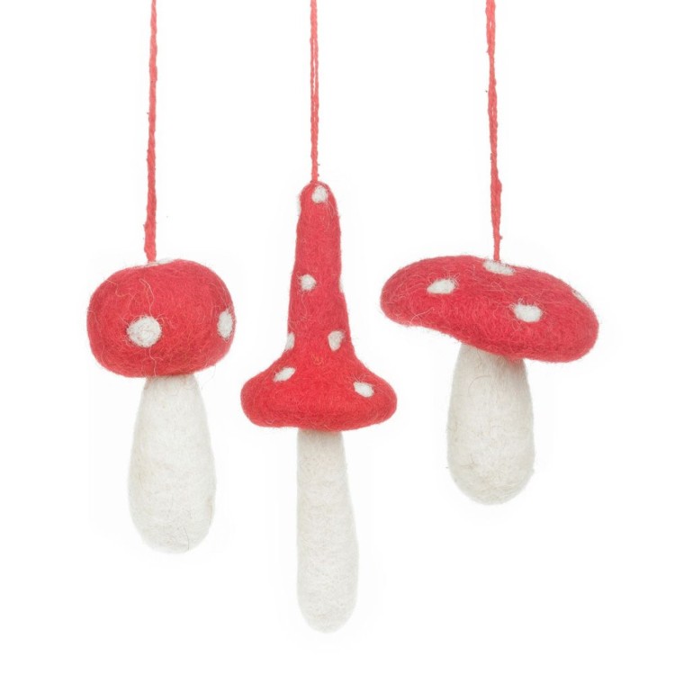 Felt So Good Wild Wonky Toadstools Set Of 3 Handmade Felt Decoration