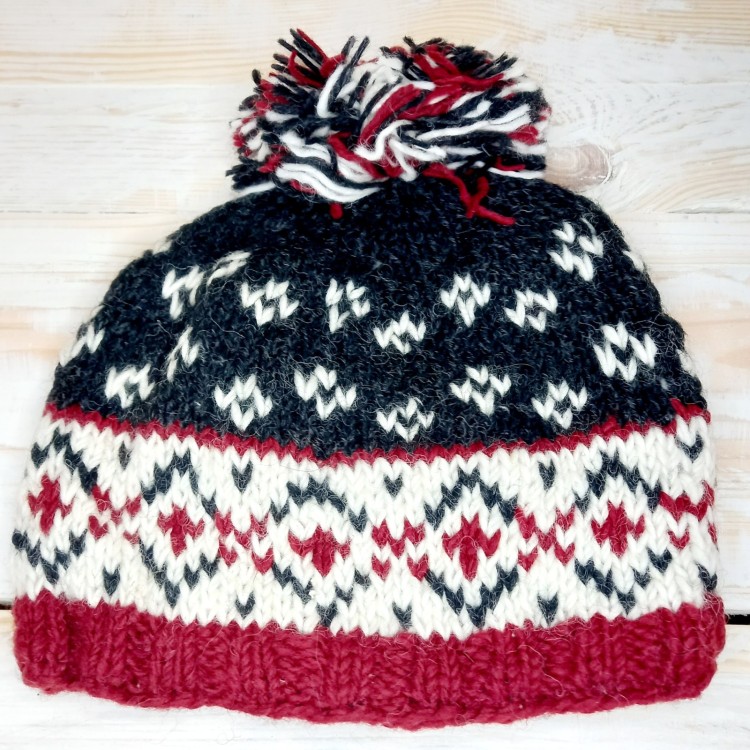 From the Soure Nordic Bobble Beanie- Red/Black