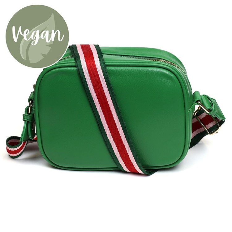 Pom Green Vegan Leather striped strap camera bag