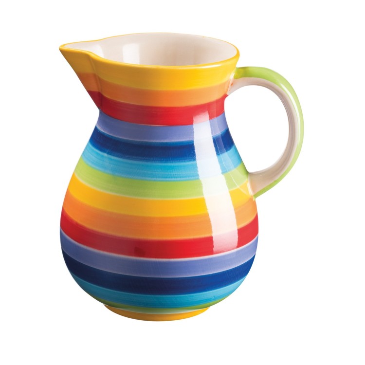Hand painted rainbow stripe ceramic large jug