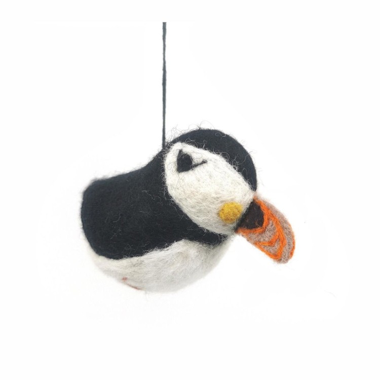 Handmade Fair trade Puffin Hanging Needle Felted Decoration