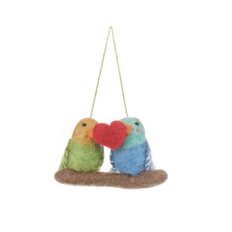 Handmade Felt Lovebirds Hanging Budgie Bird Valentines Decoration
