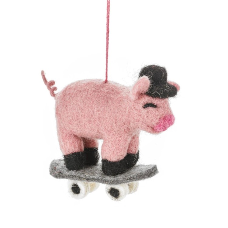 Handmade Felt Skating Pig Hanging Decoration