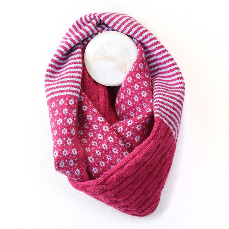 Magenta stripe, scandi and cable knit snood