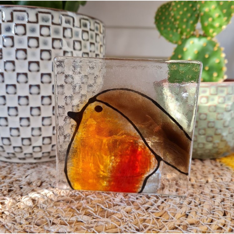 Marc Peters Fused Glass Robin Candle Holder