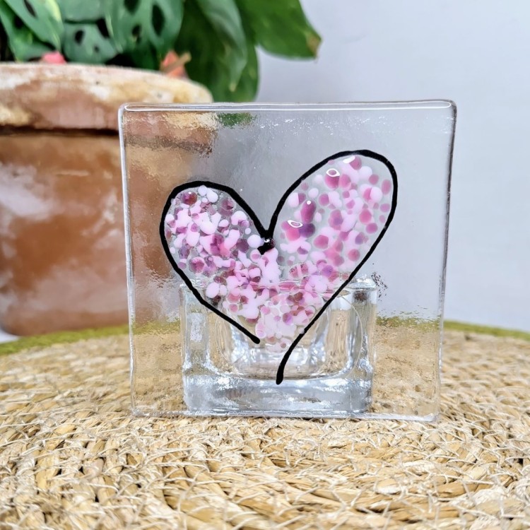 Marc Peters Small Heart Fused Glass Candle Holder