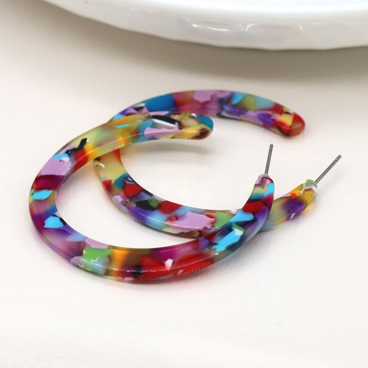 Multicolour Terrazzo Acrylic Flat Hoop Earrings