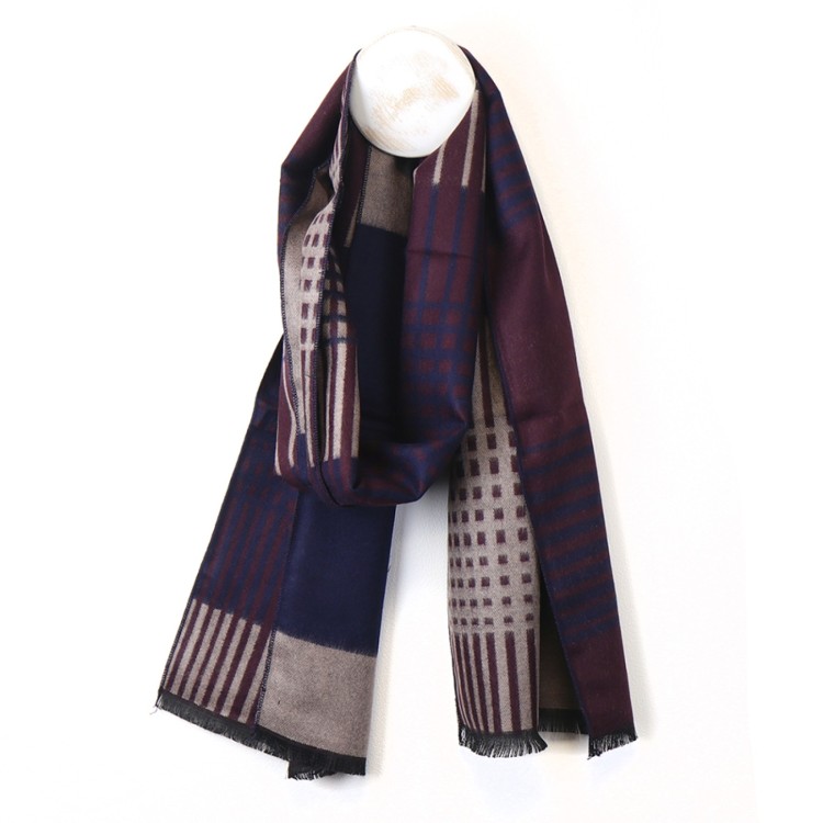Navy and burgundy crisscross scarf for men