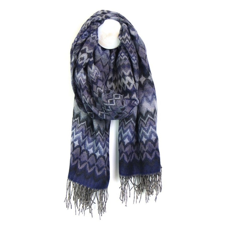 Navy mix fairisle zig-zag stripe scarf