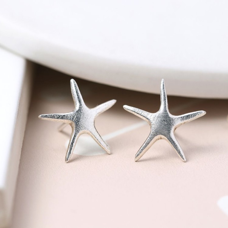 Pom Brushed sterling silver starfish stud earrings