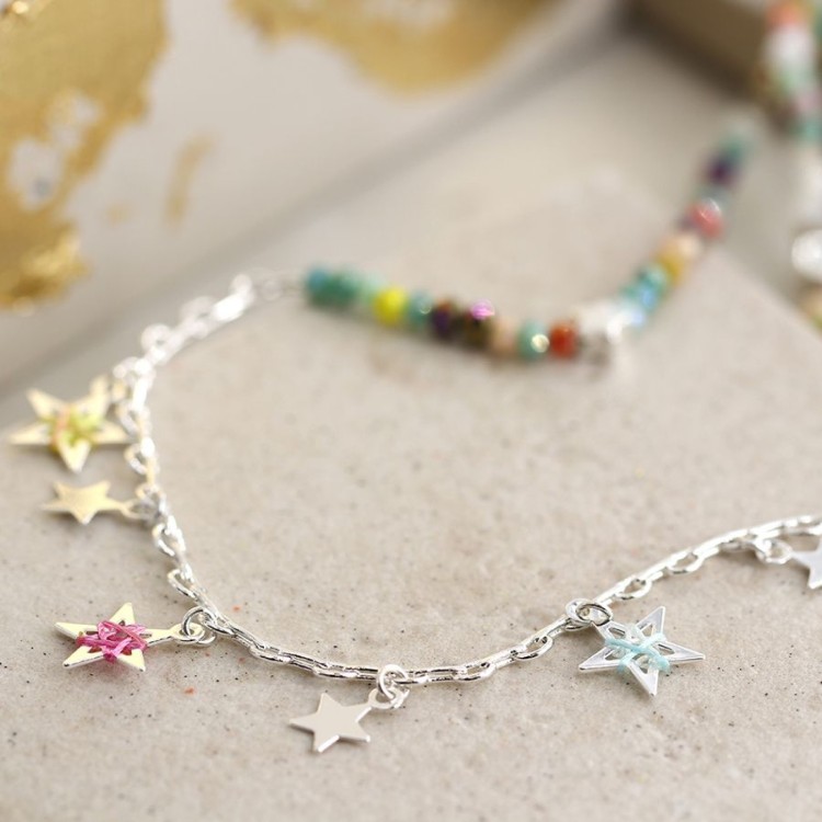 Pom Golden Double Strand Mixed Bead Bracelet