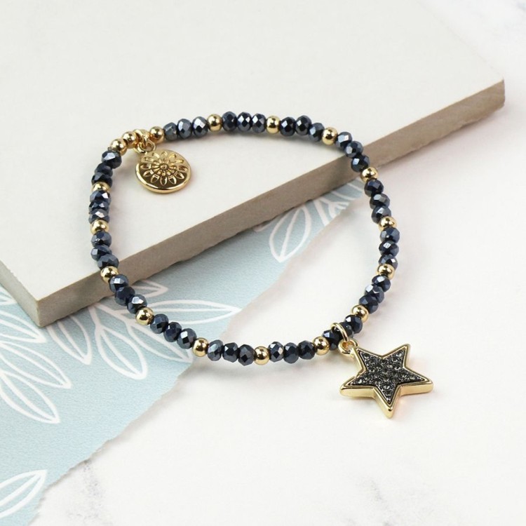 Pom Golden Mixed Bead Black Star Bracelet