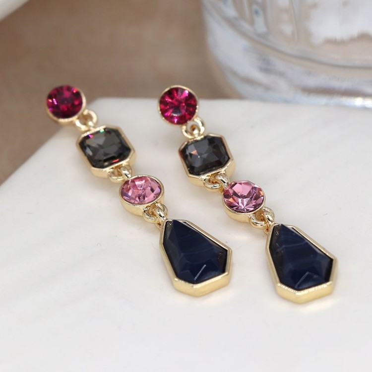 Pom Golden multi crystal blue and pink mix earrings