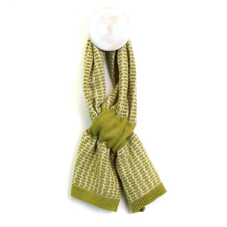 Pom Lime/Ecru Knitted Scandi Pattern Short Pull through Scarf