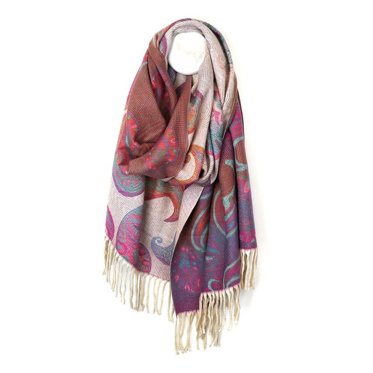 Pom Purple Reversible Paisley Fringed Scarf