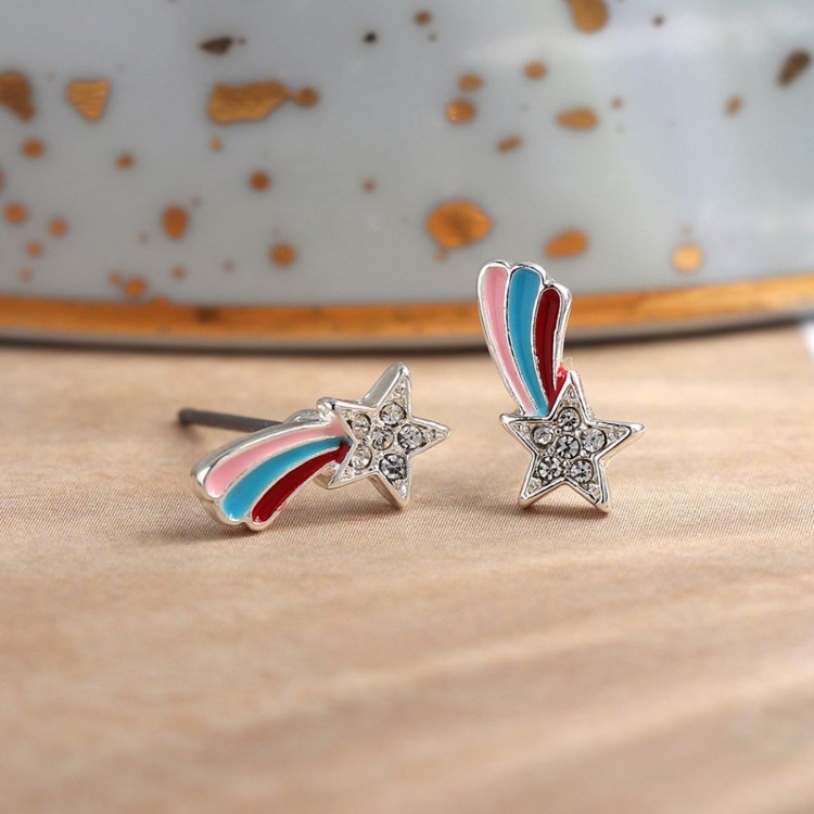 Pom Silver Plated Crystal Shooting Star earrings with enamel