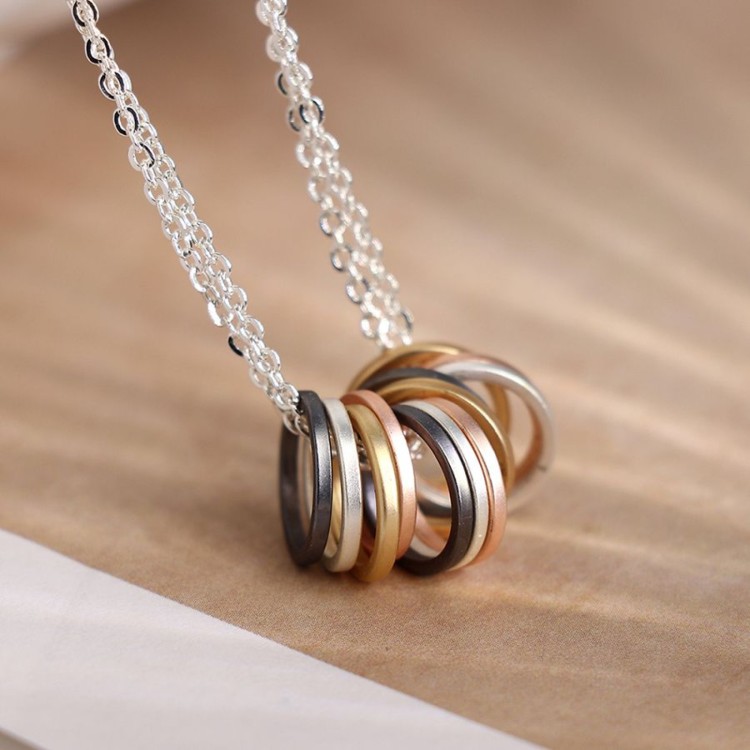 Pom Silver Plated Double Chain and Mixed Metallic Hoop Necklace