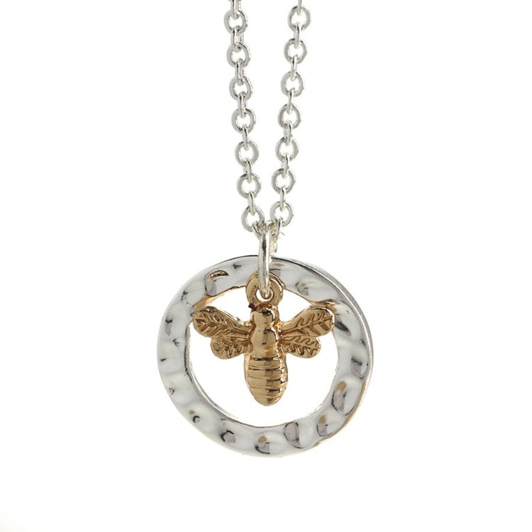Pom Silver Plated Golden Bee Necklace