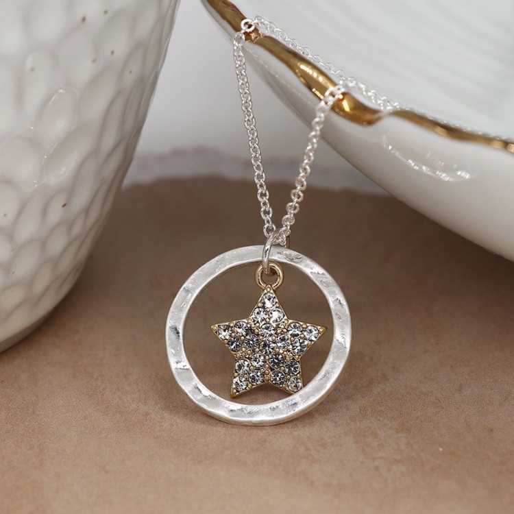 Pom Silver plated necklace with hoop and crystal star