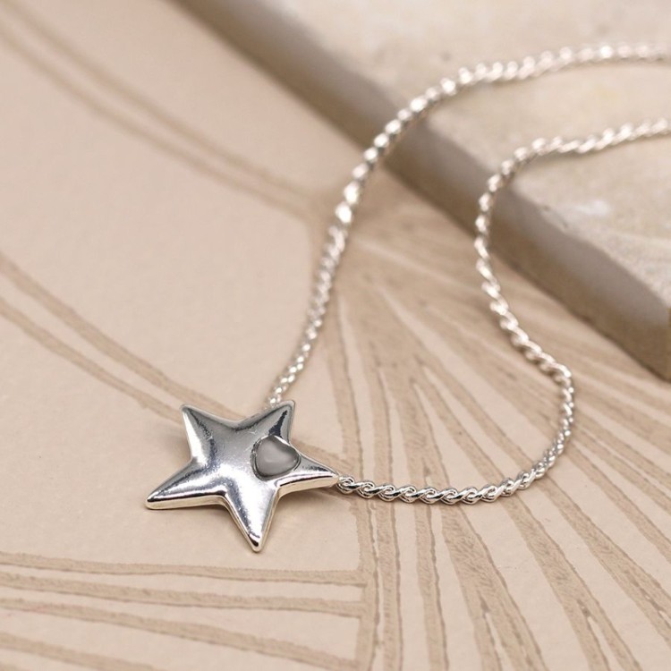 Pom Silver Plated Star With Quartz Heart Necklace