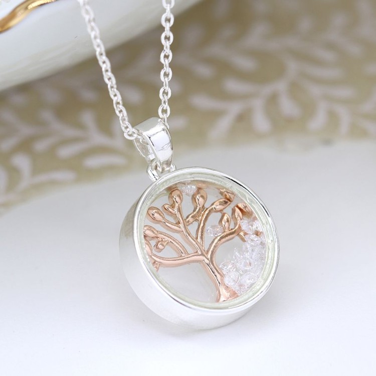 Pom Silver Plated Tree Crystal Necklace