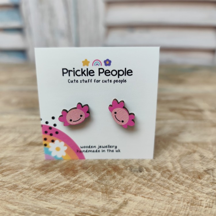 Prickle People Wooden Stud Earings - Axolotl