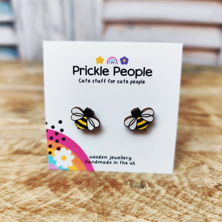 Prickle People Wooden Stud Earings - Bee
