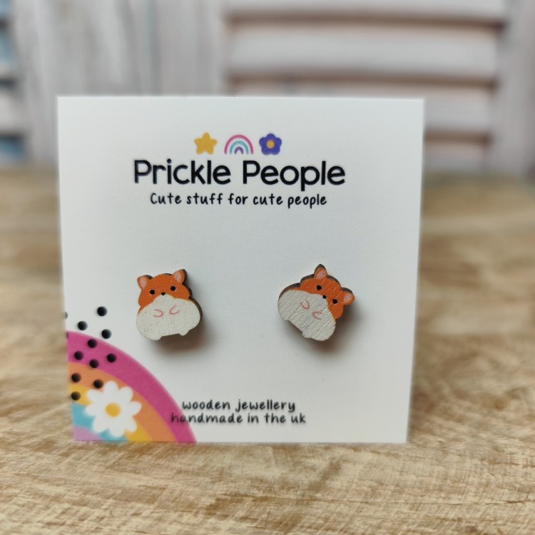 Prickle People Wooden Stud Earings - Hamster
