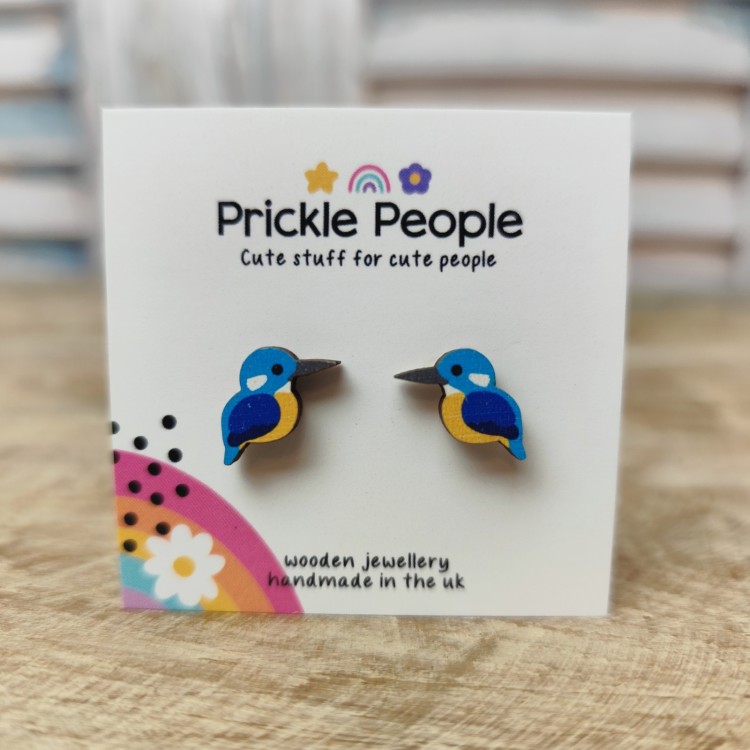 Prickle People Wooden Stud Earings - Kingfisher