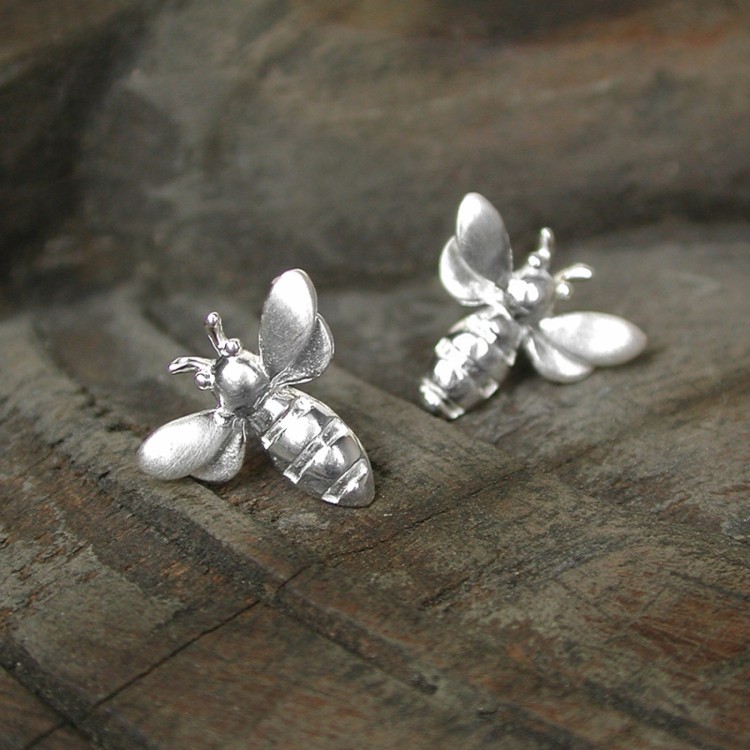 Pom Silver Bee Stud Earrings