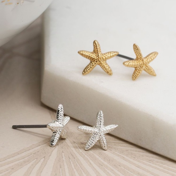 Pom Silver Plated and Golden Starfish stud earring duo
