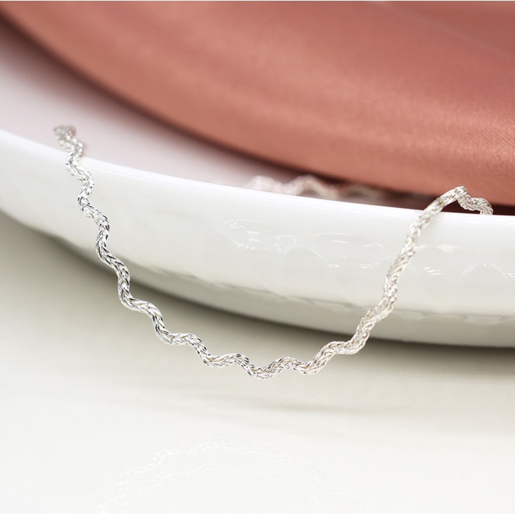 Silver plated textured wave chain necklace