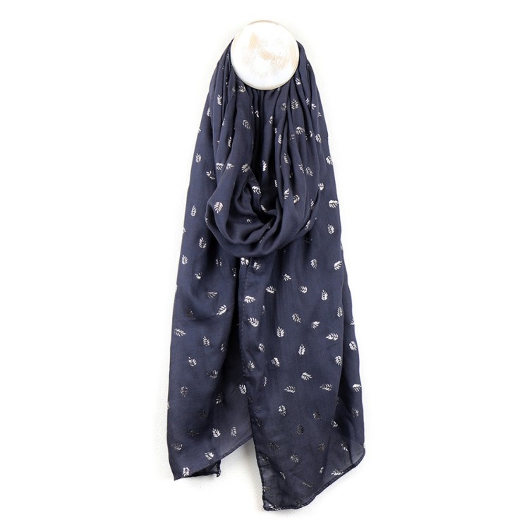 Slate scarf with silver leaf print