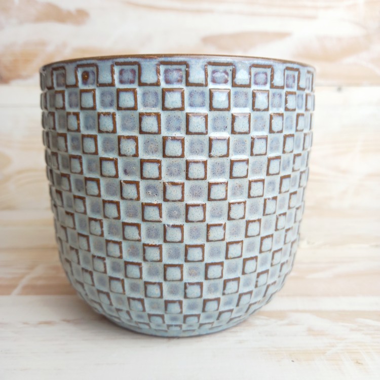 Square Patterned Ceramic Pale Blue Pot 12cm
