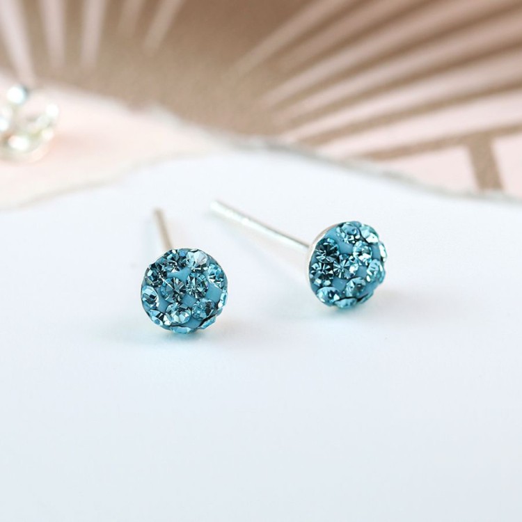 Pom Sterling silver aqua shamballa earrings