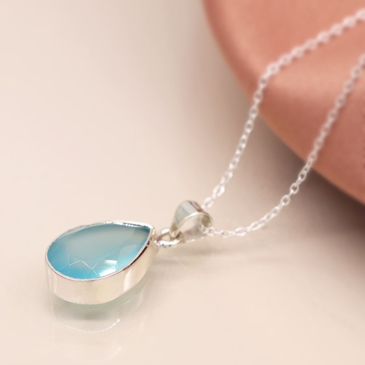 Sterling silver chalcedony teardrop necklace