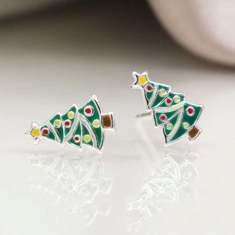 Sterling Silver Christmas Tree Earrings