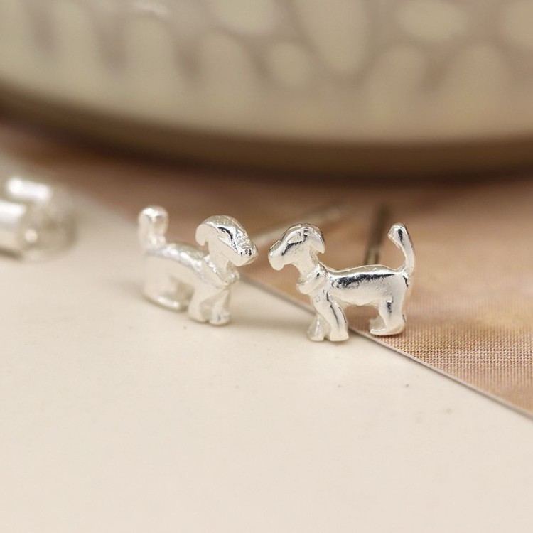 Sterling silver dachshund stud earrings