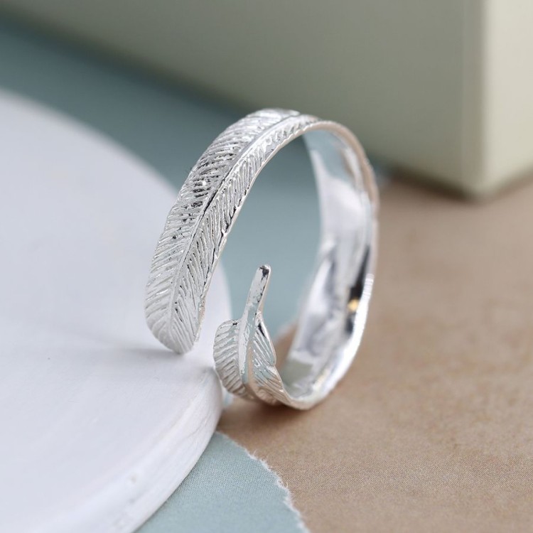 Sterling silver feather wrap ring