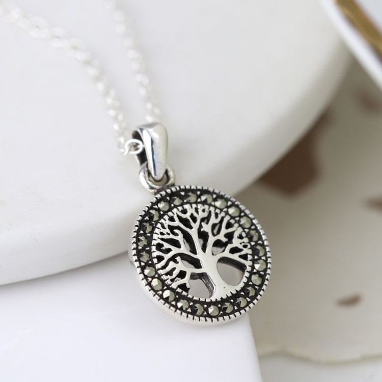 Pom Sterling silver marcasite tree of life necklace