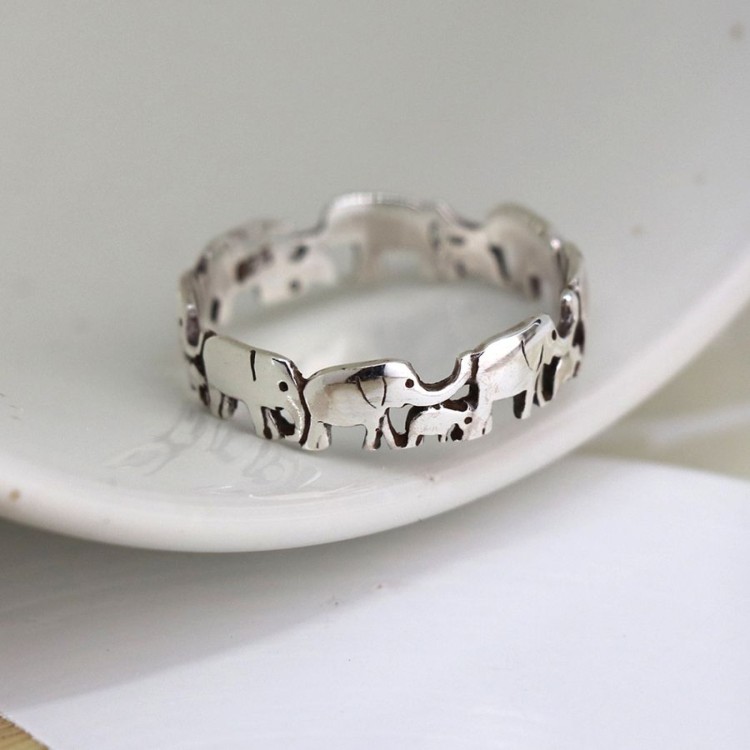 Sterling Silver Mother And Baby Elephant Ring 