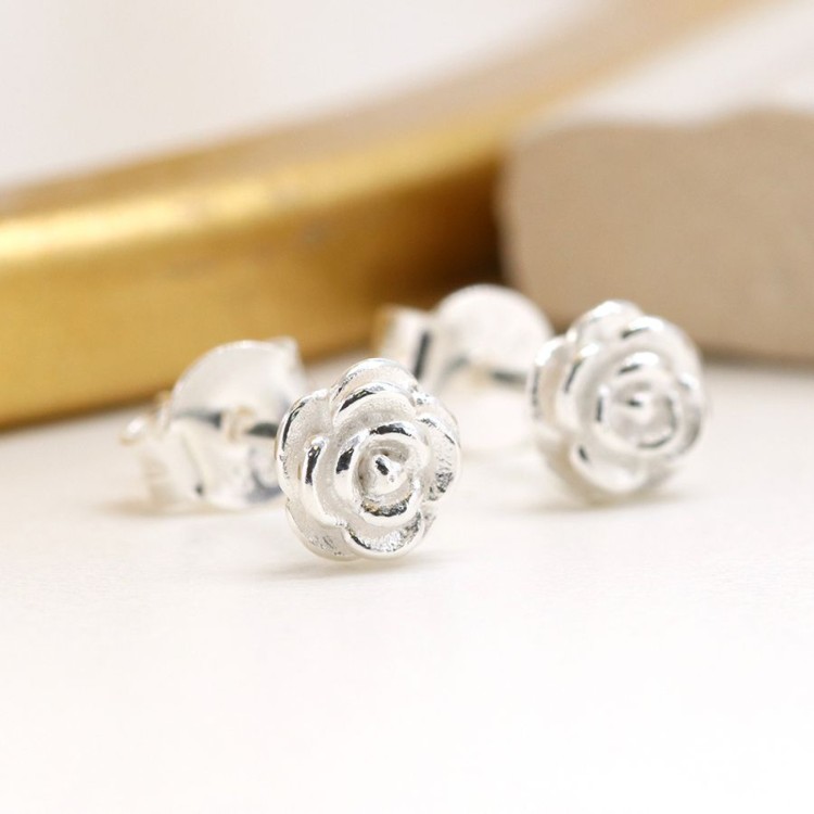 Sterling silver rose stud earrings