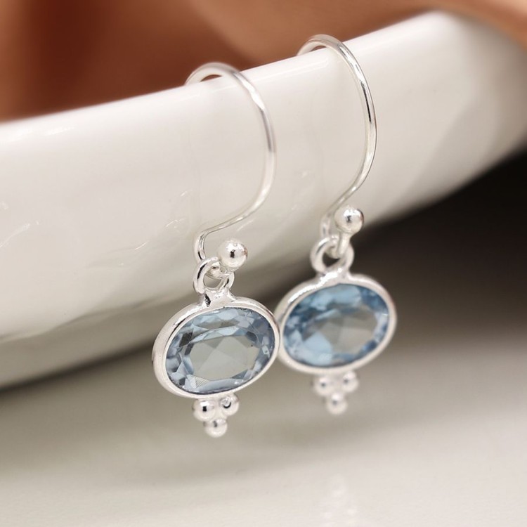 Sterling Silver Topaz Oval Drop Earrings