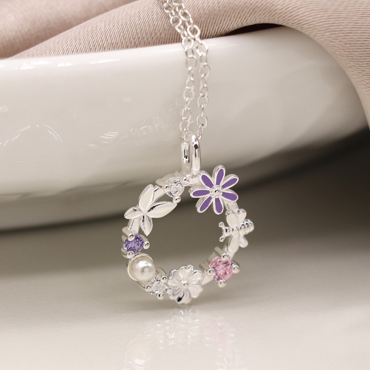 Sterling silver summer meadow circle necklace
