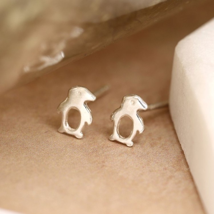 Sweet sterling silver tiny penguin stud earrings